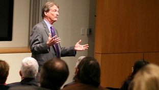 Bill Powers speaks about budget cuts at The University of Texas on Tuesday, February 2nd.