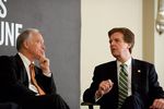 State Senators Kirk Watson (D-Austin), l, and Dan Patrick (R-Houston), r, discuss the priorities of the upcoming Texas legislative session at a TribLive event on November 8, 2012.