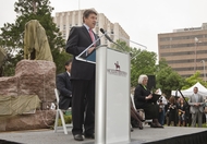 Gov. Rick Perry speaking at the unveiling of Tejano Monument on the Capital grounds on March 29, 2012.