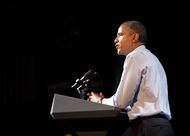 President Obama speaks to crowd at the Austin Music Hall on July 17, 2012.