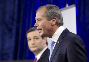 Ted Cruz and Lt. Gov. David Dewhurst at a U.S. Senate debate in Houston on July 23, 2012.