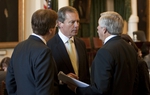 Senators Dan Patrick R-Houston, Lt. Governor David Dewhurst and Sen. Troy Fraser R-Horseshoe Bay discuss SB 14 Voter ID