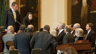 Senators gather in Texas Senate well as they discuss SB 14 Voter ID January 26th, 2011