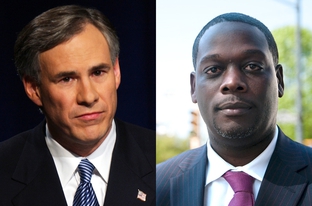 Greg Abbott (left), Craig Watkins (right)