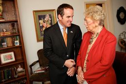 Texas State Representative, Bryan Hughes, speaks with a member of the Mineola Study Club on October 9, 2012.
