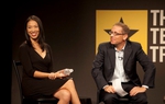 Elise Hu with Tribune CEO Evan Smith during a live taping of the TribCast. 