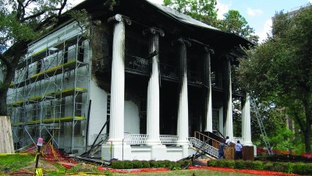 The iconic Texas Governor's Mansion was nearly demolished by fire in June 2008 after an arsonist hurled a Molotov cocktail at the front door. 