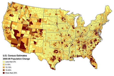 U.S. Census Bureau Population Change Estimates from 2000-09.