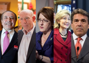 From left to right: Farouk Shami, Bill White, Debra Medina, Kay Bailey Hutchison, and Rick Perry