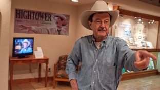 Jim Hightower viewing his archives at the Wittliff Collections.