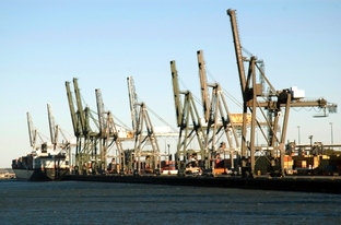 Shipping container cranes in the Port of Houston