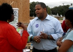 Democrat Eric Johnson campaigns to replace incumbent Dallas Rep. Terri Hodge in House District 100. Hodge has pleaded guilty to lying on her tax return. 