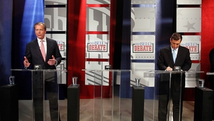 Lt. Gov. David Dewhurst and Ted Cruz at a Belo-sponsored U.S. Senate debate on April 13, 2012.
