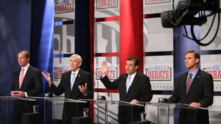 David Dewhurst, Tom Leppert, Ted Cruz and Craig James at a U.S. Senate debate in Dallas on April 13, 2012.