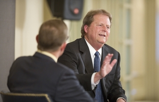 U.S. Senate candidate Paul Sadler gestures toward the audience while answering a question at TribLive on March 22, 2012.  Sadler admits a tough battle looms to win Kay Bailey Hutchison's U.S. Senate seat .