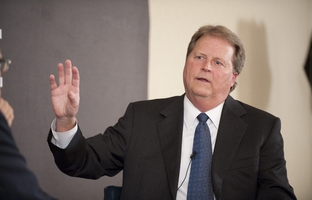 Democratic candidate for U.S. Senate Paul Sadler gestures while answering a question at TribLive on March 22, 2012.  Sadler admits it will be a challenge to win the Senate seat being vacated by Kay Bailey Hutchison.