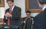 State Sens. John Whitmire, D-Houston, and Robert Duncan, R-Lubbock, debate the importance of voter ID, which Gov. Rick Perry has declared a legislative emergency. Perry's designation allows lawmakers to consider the measure during the first 60 days of the session.