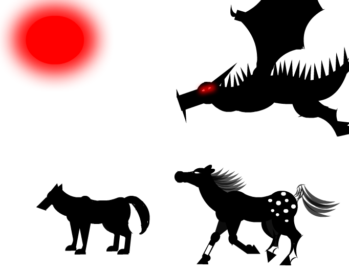 Dragon, Wolf, Horse, and Red Sun