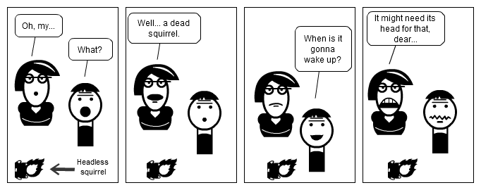 Kid cartoon: A 3-year-old and half a squirrel