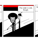 Black man peeing.