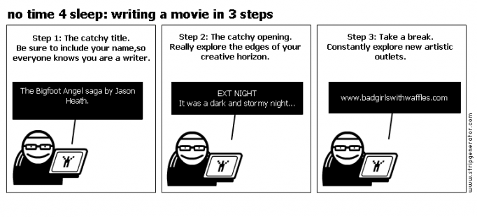 no time 4 sleep: writing a movie in 3 steps