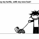 Walking my turtle, with my new hair!