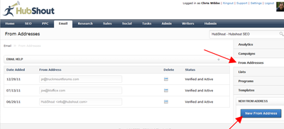 HubShout Email From Addresses