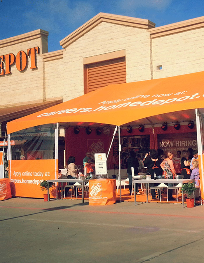The X-Series frame tent built for Home Depot product demo events.