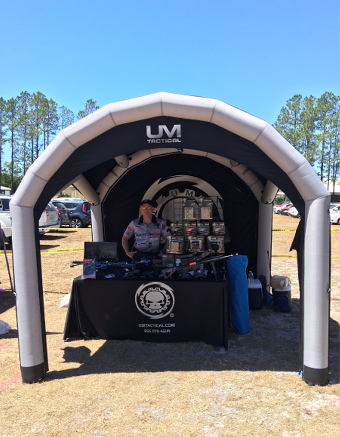 The Nitrox AIRFRAME inflatable tent set-up at product demo event.