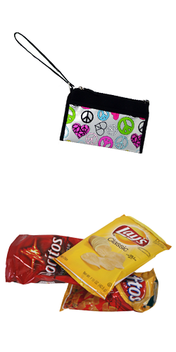 Product image for Reverse Printed Wrapper Peace Signs Wristlet