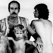 Naked parents and son with dog from movie poster for A Married Couple