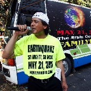 A member of Family Radio spreads the message. 