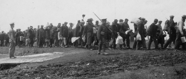 Internees marching