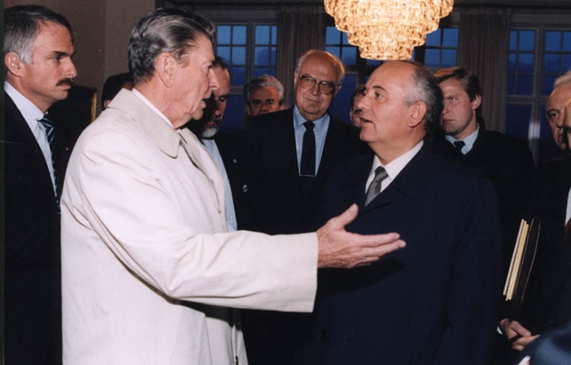 Ronald Reagan and Mikhail Gorbachev 