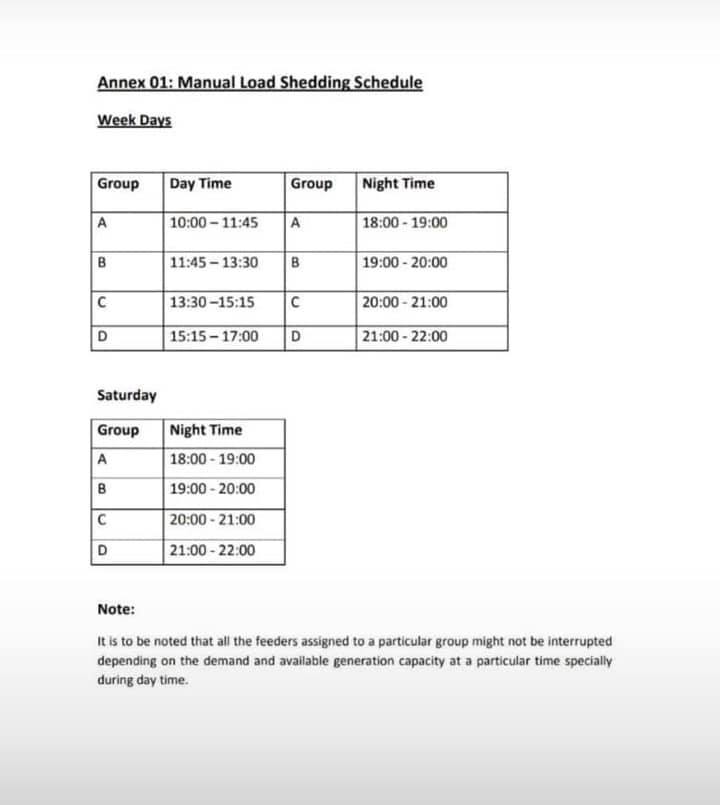 Power cut schedule for next four days released The Morning Sri Lanka News