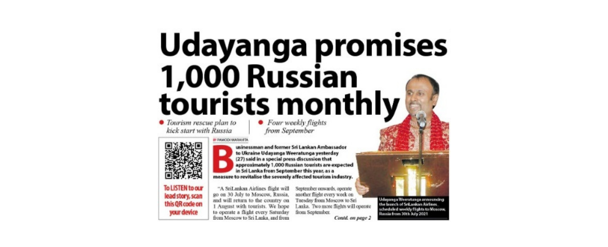 Udayanga promises 1,000 Russian tourists monthly