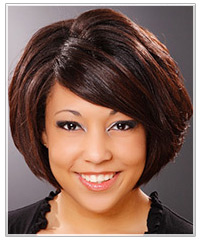 Medium length hairstyle with side-swept bangs