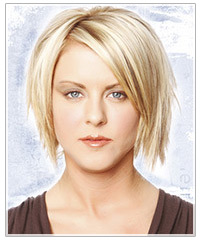 Model with mid-length hair and zig-zag part 