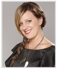 Model with long plaited hair