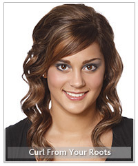 Model with long brown curly hair