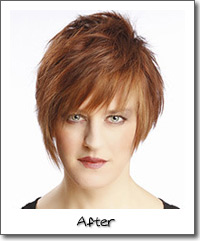 Model with short copper hair