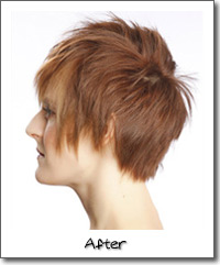 Model with short copper hair