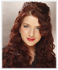 Click here to try on this hairstyle Model with red curly hair