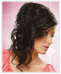 Click here to try on this hairstyle Model with black curly hair