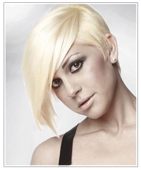 Click here to try on this hairstyle Model with short blonde hair
