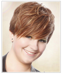 Click here to try on this hairstyle Model with short brown hair
