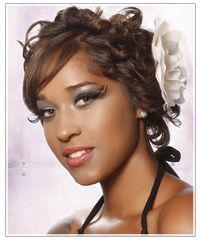 Model with clip in flower accessory