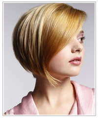 Click here to try on this hairstyle Model with sleek, blonde hair