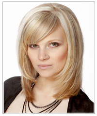 Model with side-swept bangs