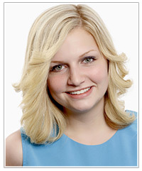 Blonde model with flicked hair